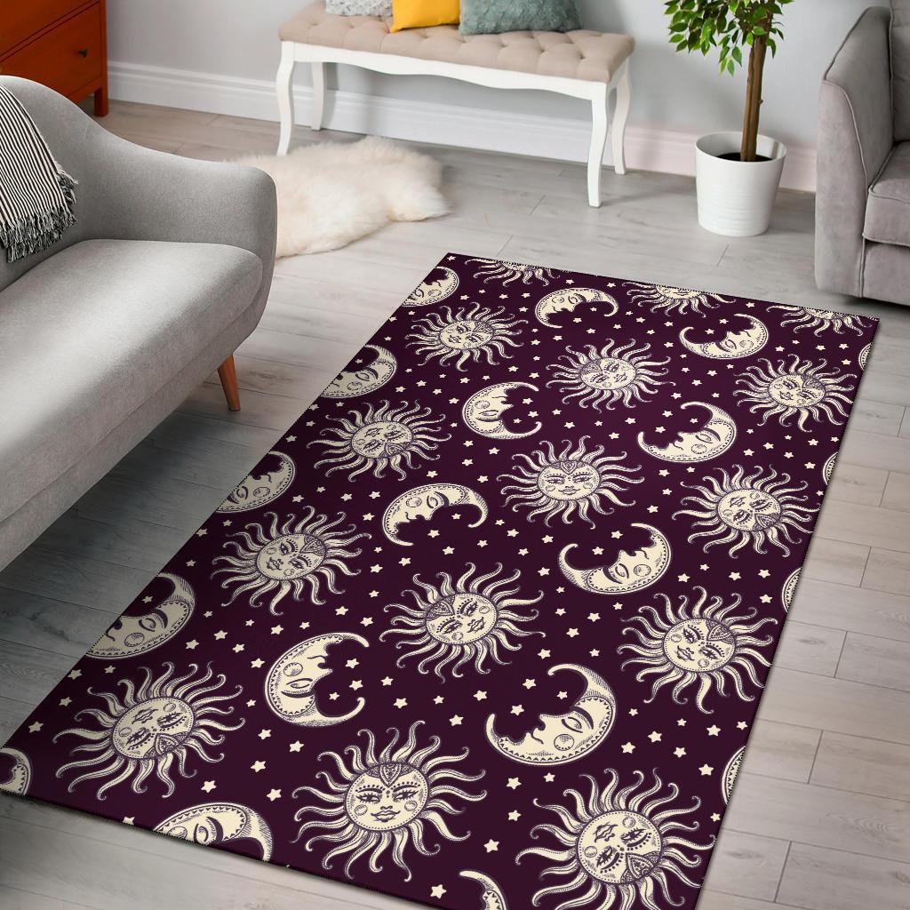 Moon Sun Celestial Pattern Print Floor Mat-grizzshop