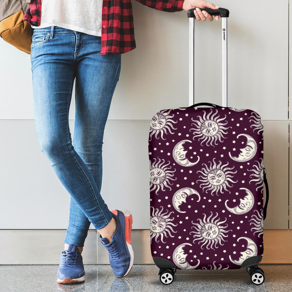 Moon Sun Celestial Pattern Print Luggage Cover Protector-grizzshop