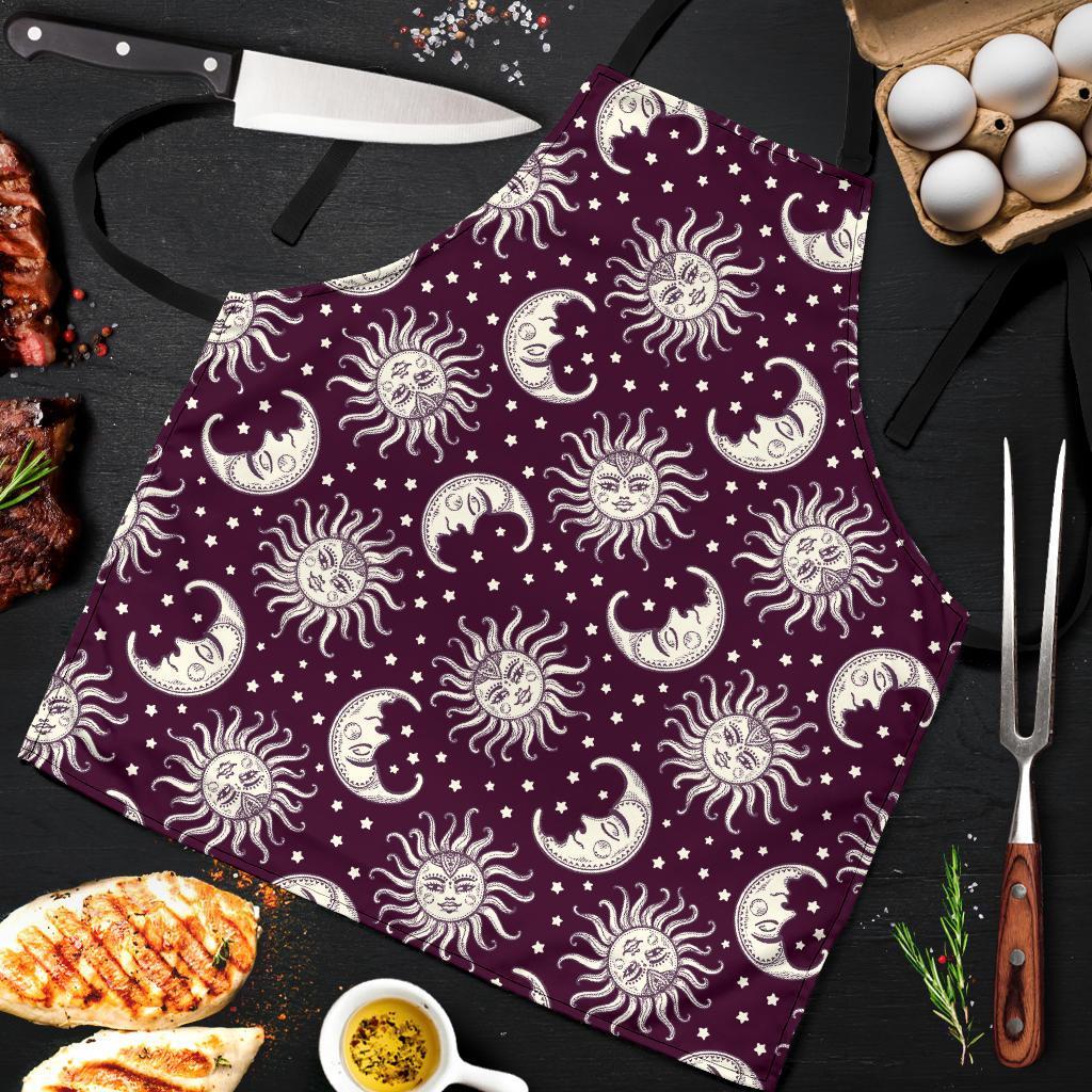 Moon Sun Celestial Pattern Print Men's Apron-grizzshop