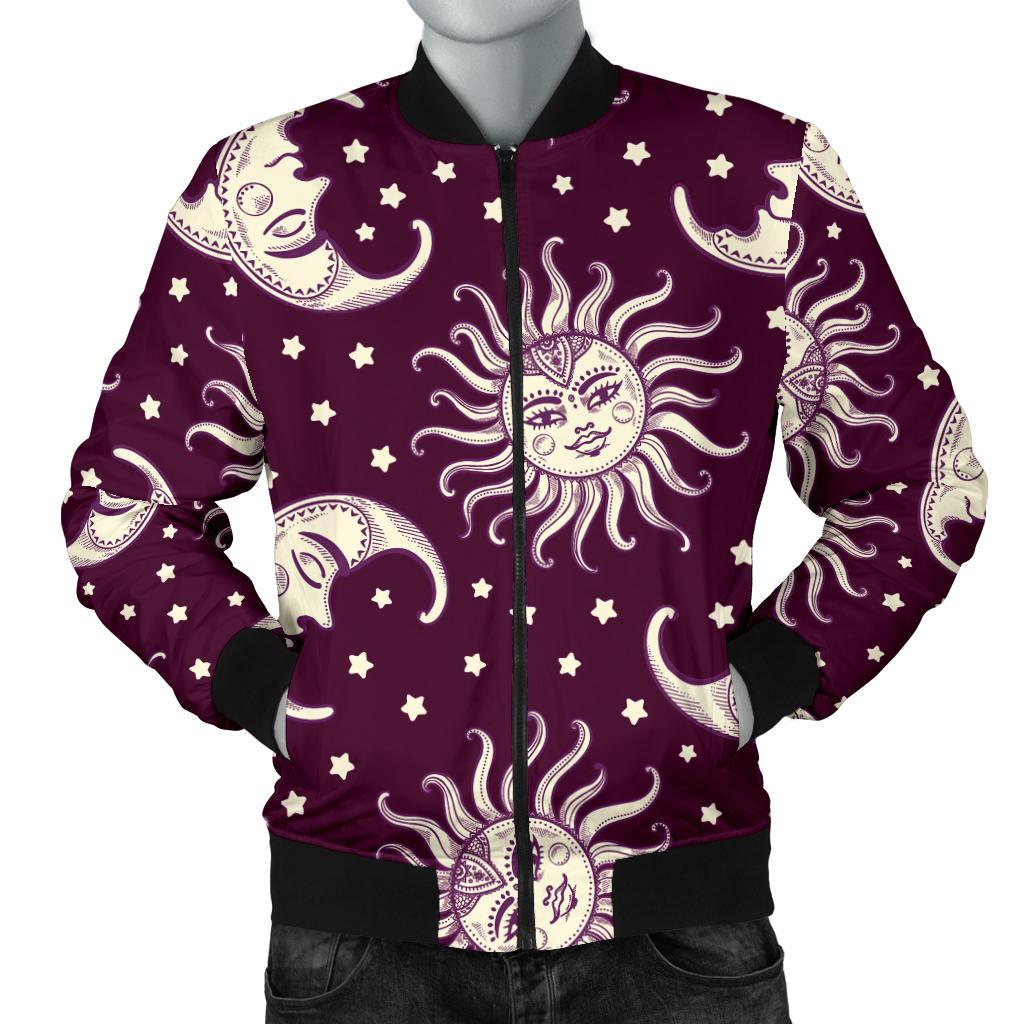 Moon Sun Celestial Pattern Print Men's Bomber Jacket-grizzshop