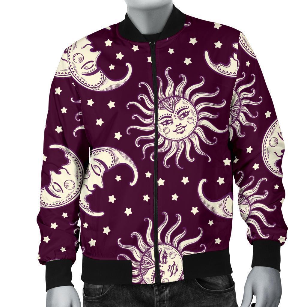 Moon Sun Celestial Pattern Print Men's Bomber Jacket-grizzshop