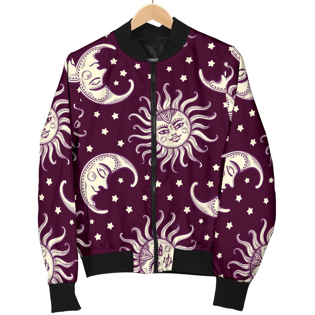 Moon Sun Celestial Pattern Print Men's Bomber Jacket-grizzshop