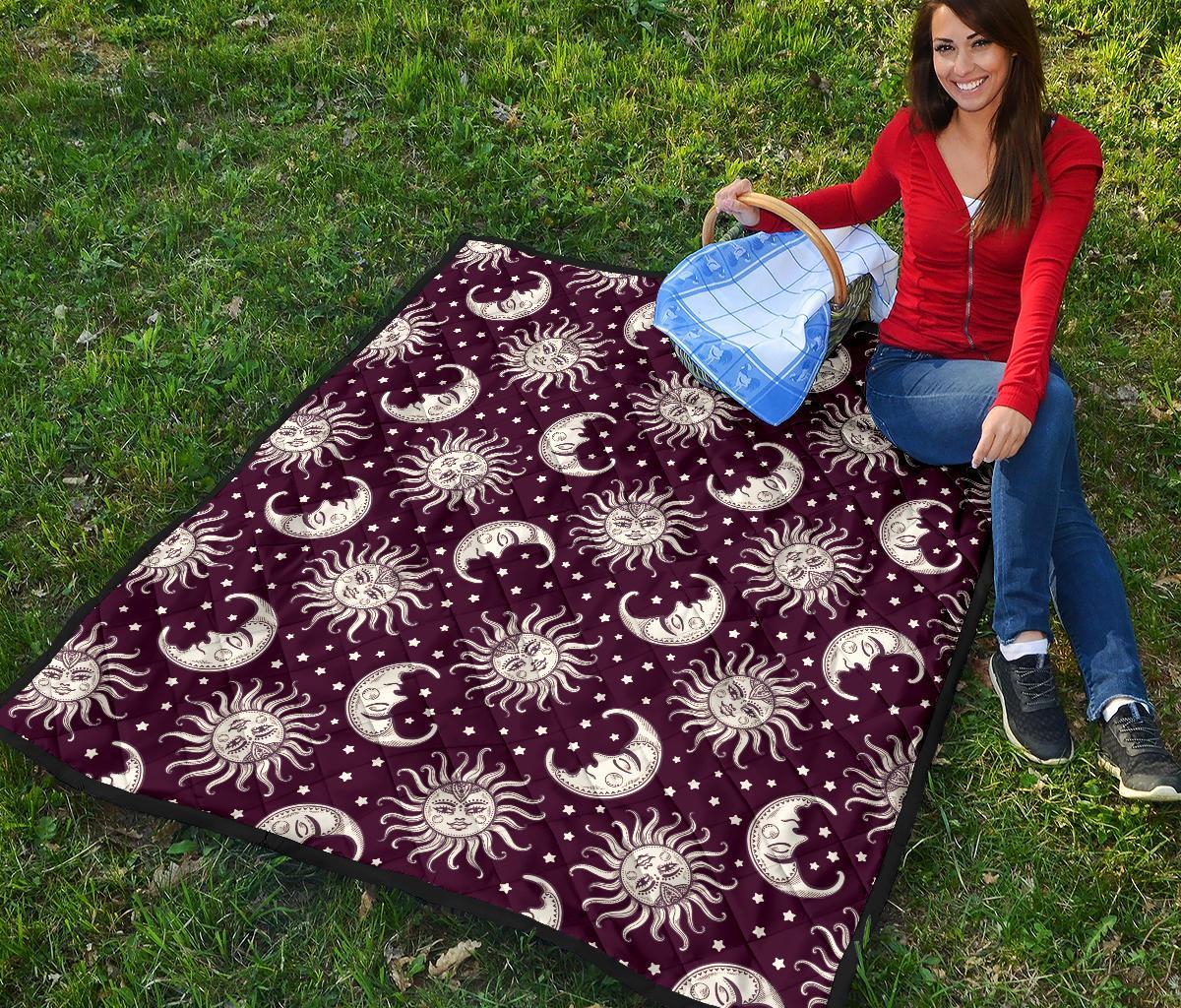 Moon Sun Celestial Pattern Print Quilt-grizzshop