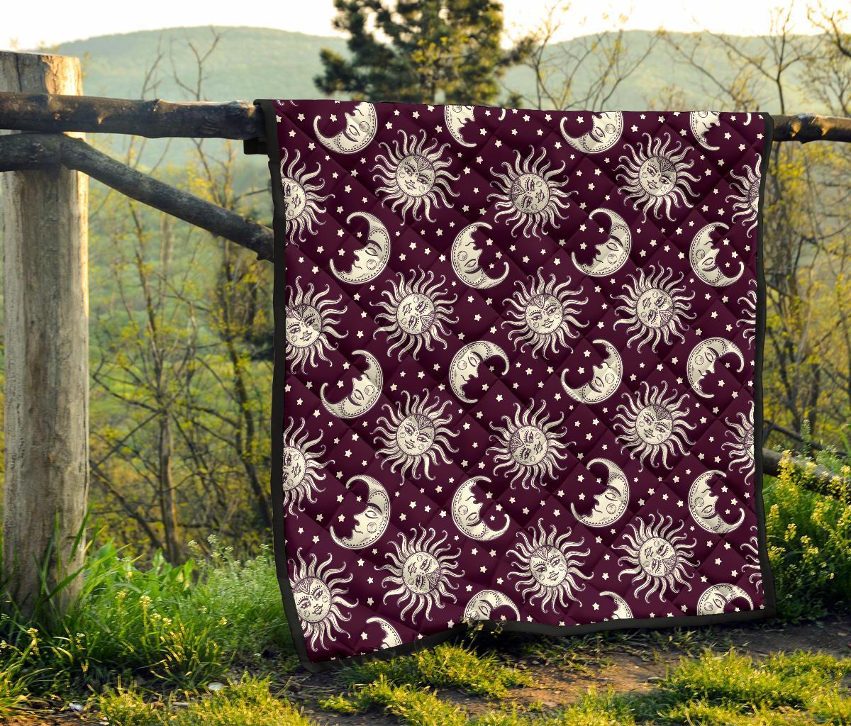 Moon Sun Celestial Pattern Print Quilt-grizzshop