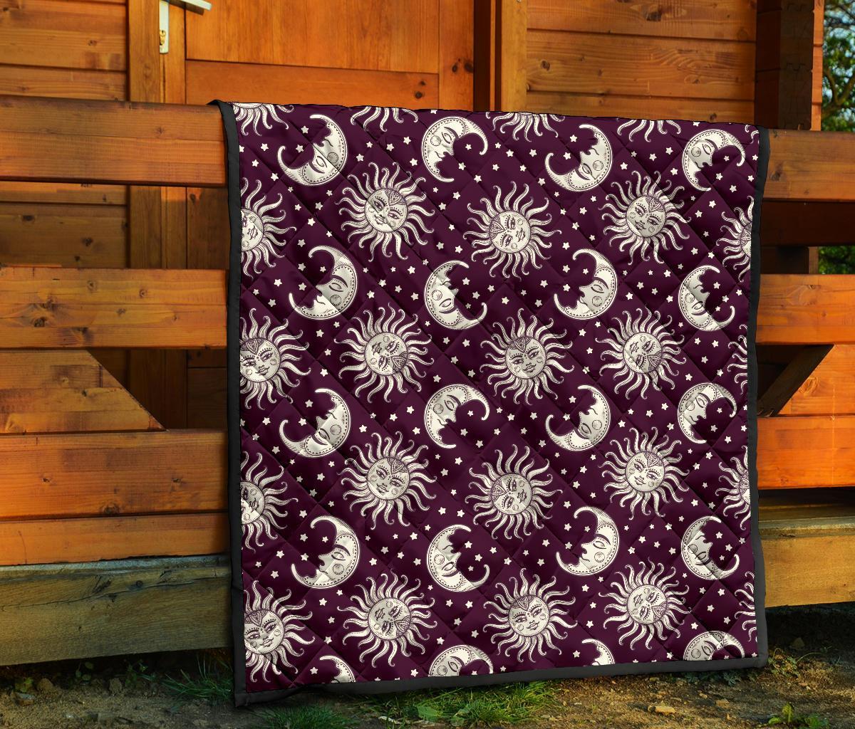 Moon Sun Celestial Pattern Print Quilt-grizzshop