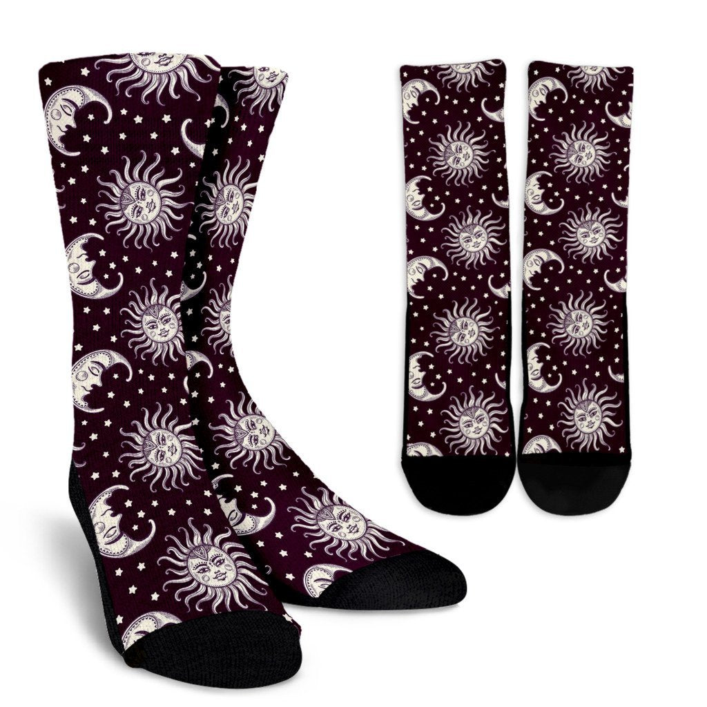 Moon Sun Celestial Pattern Print Unisex Crew Socks-grizzshop