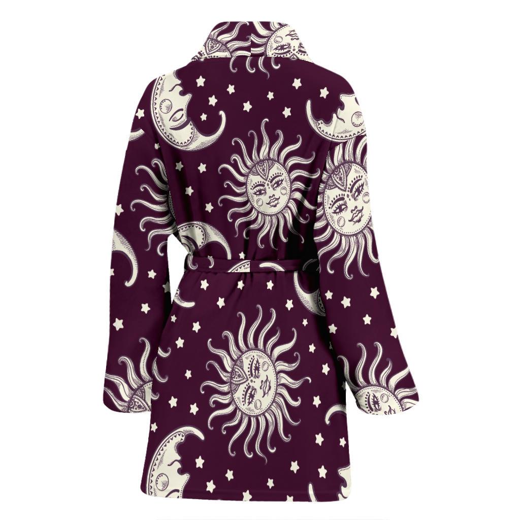 Moon Sun Celestial Pattern Print Women Long Robe-grizzshop