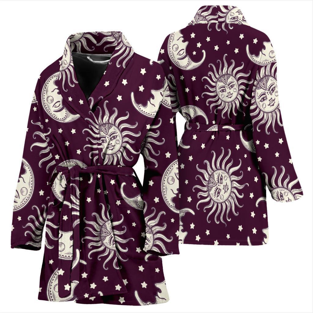 Moon Sun Celestial Pattern Print Women Long Robe-grizzshop