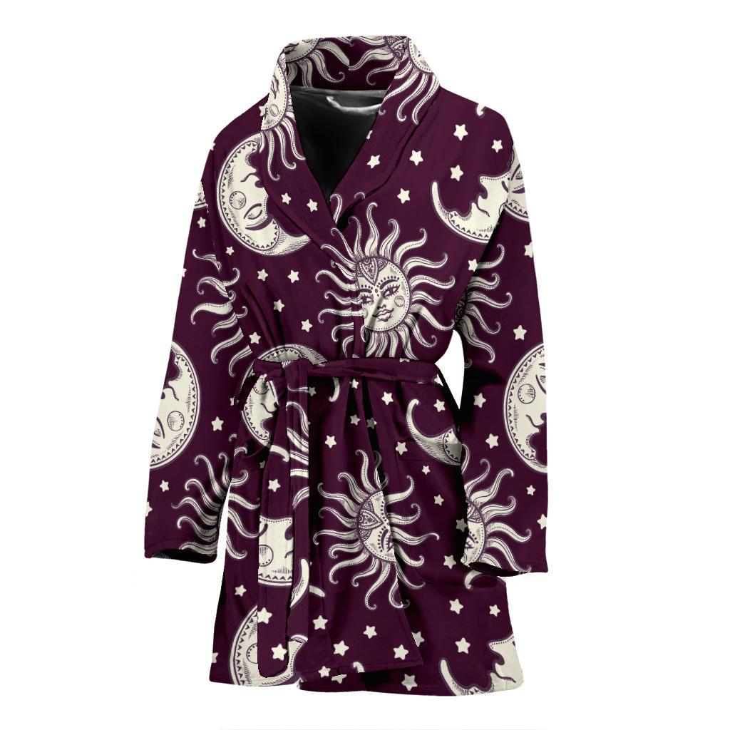 Moon Sun Celestial Pattern Print Women Long Robe-grizzshop