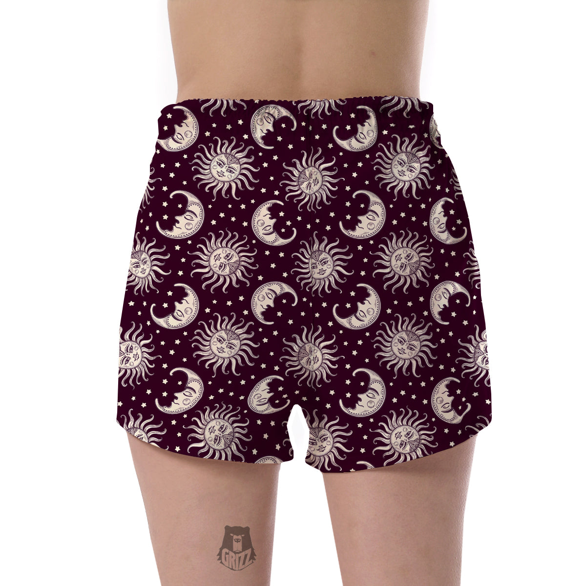 Moon Sun Celestial Pattern Print Women's Shorts-grizzshop