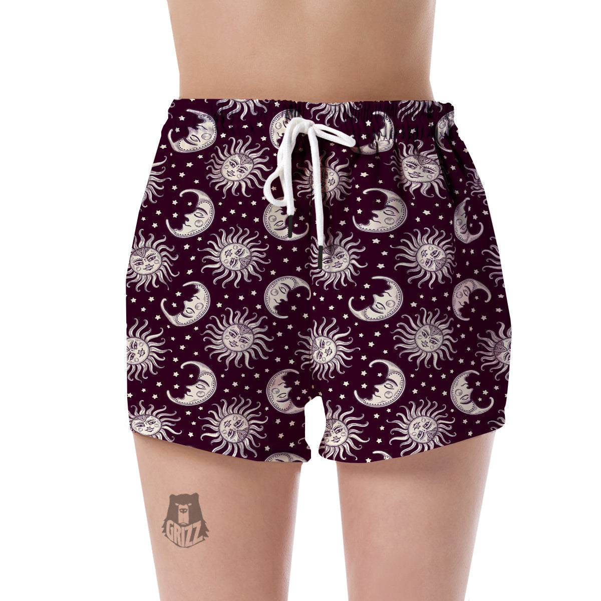 Moon Sun Celestial Pattern Print Women's Shorts-grizzshop