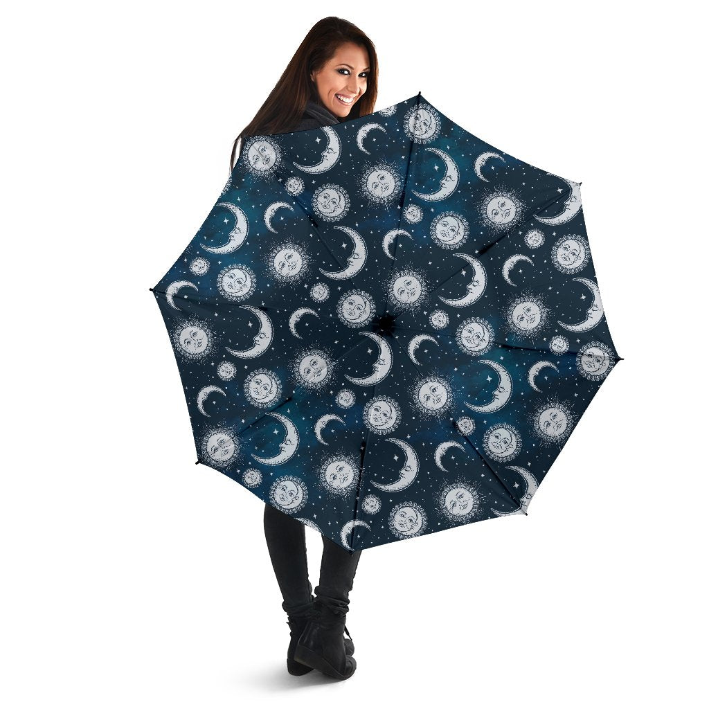 Moon Sun Pattern Print Automatic Foldable Umbrella-grizzshop