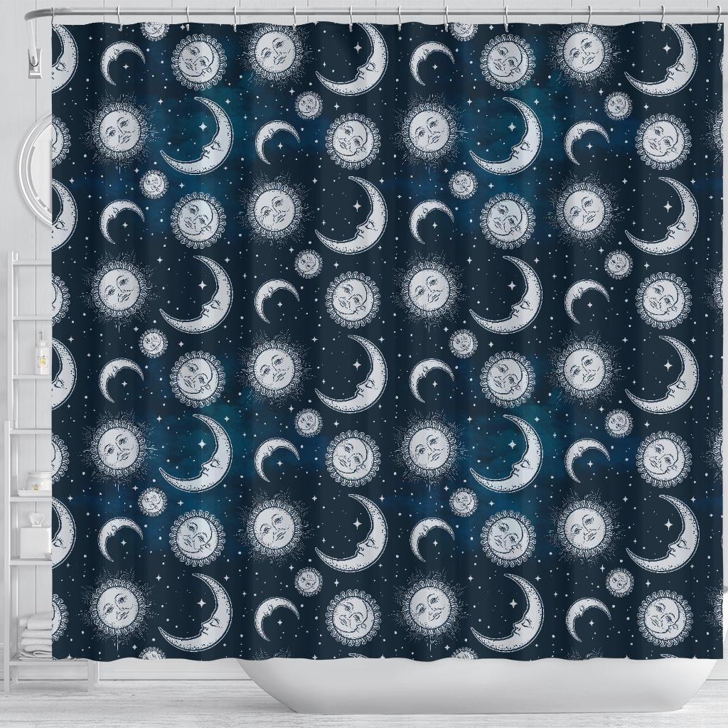 Moon Sun Pattern Print Bathroom Shower Curtain-grizzshop