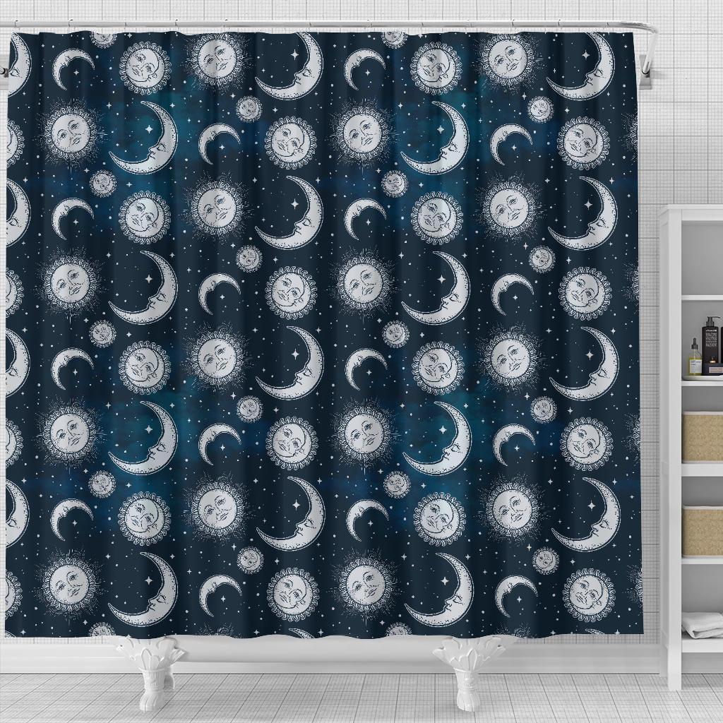 Moon Sun Pattern Print Bathroom Shower Curtain-grizzshop