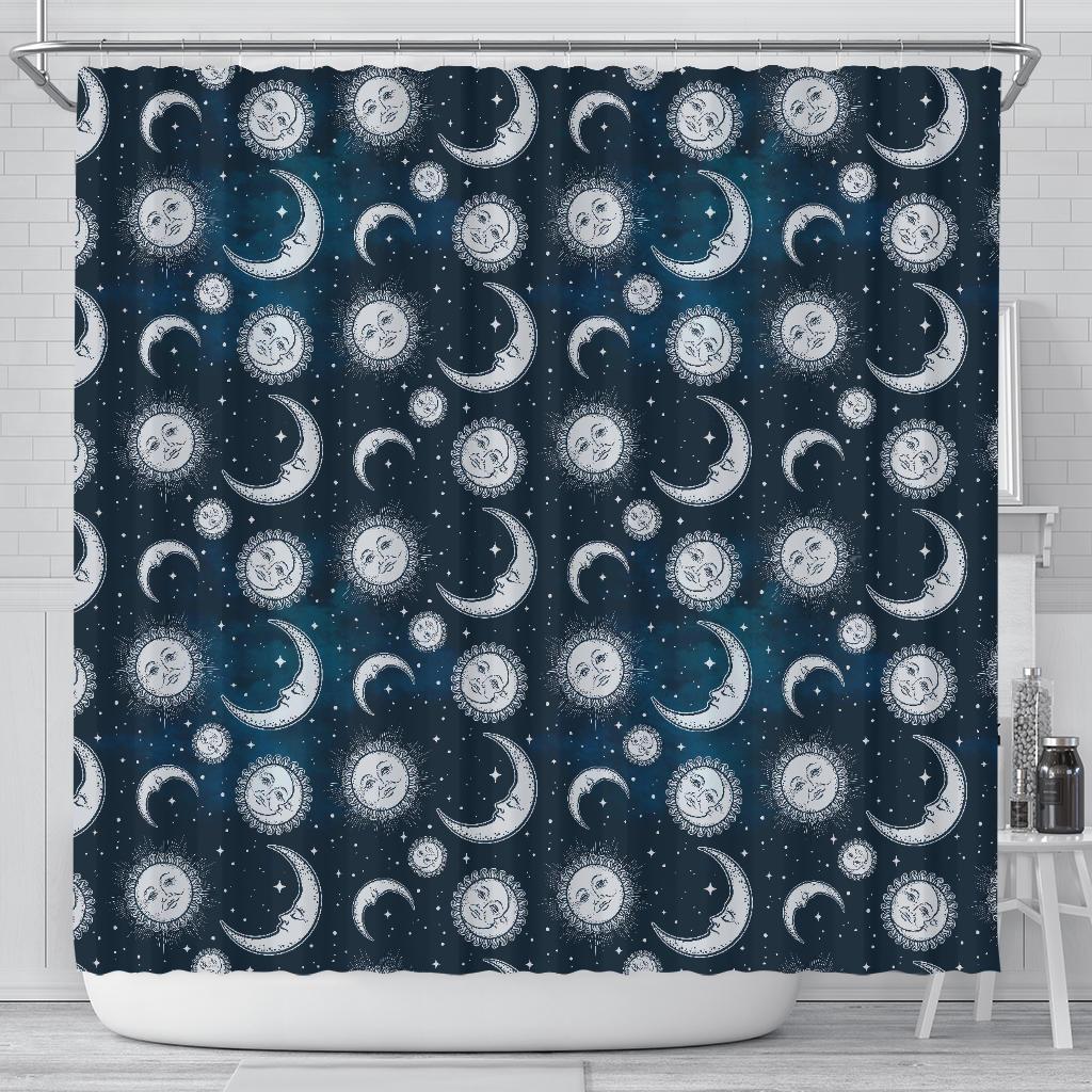 Moon Sun Pattern Print Bathroom Shower Curtain-grizzshop