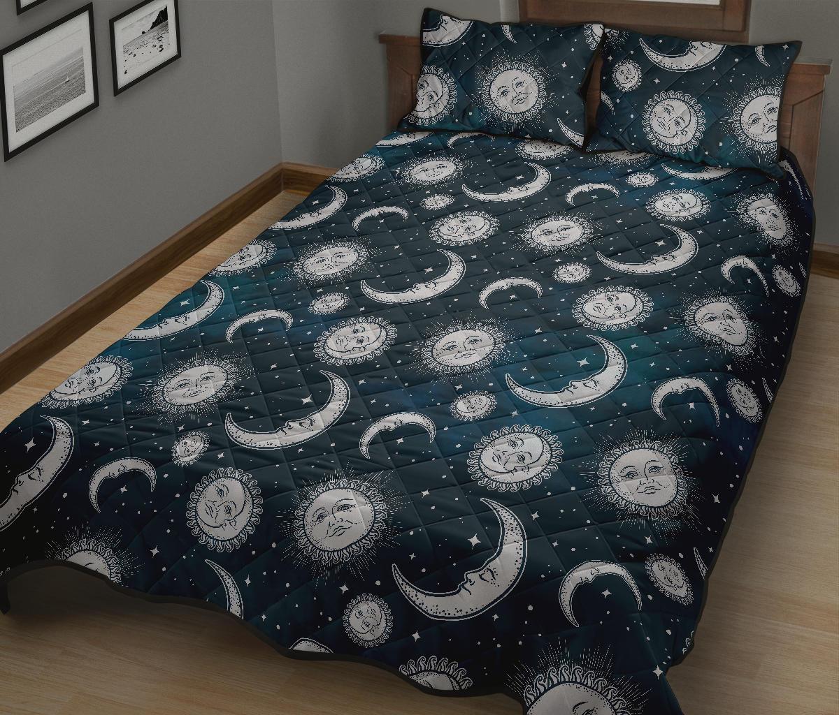 Moon Sun Pattern Print Bed Set Quilt-grizzshop