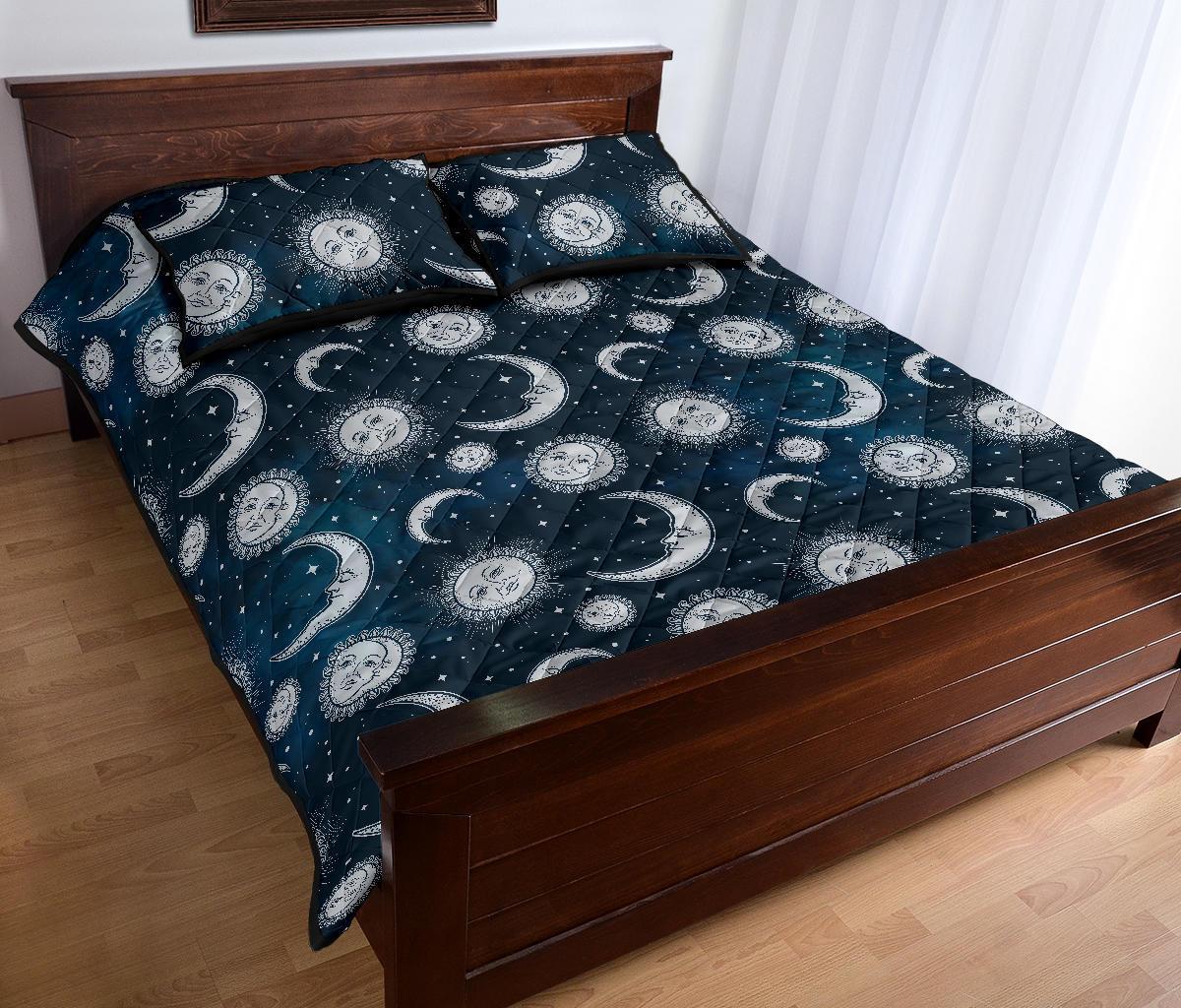 Moon Sun Pattern Print Bed Set Quilt-grizzshop