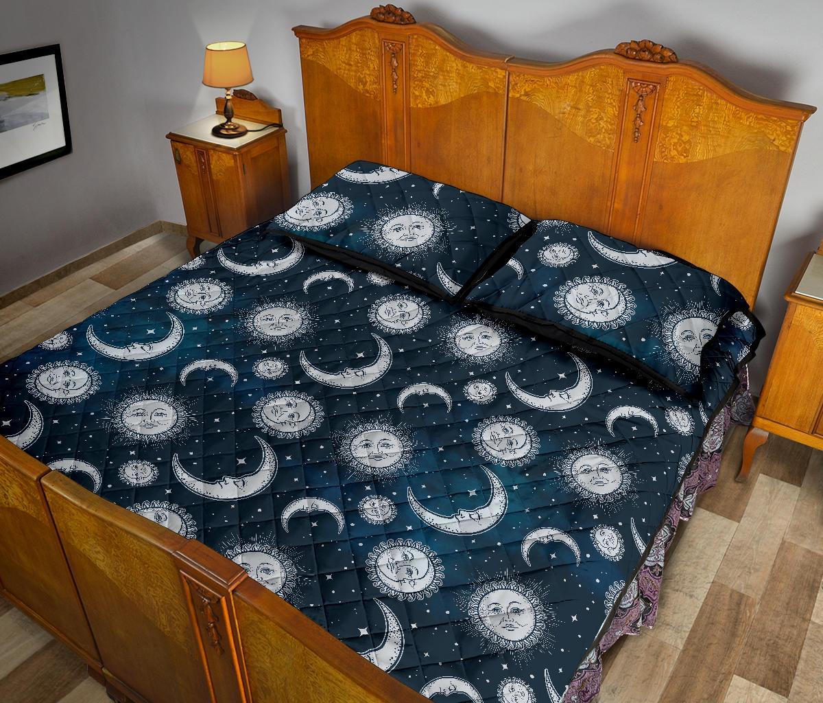 Moon Sun Pattern Print Bed Set Quilt-grizzshop
