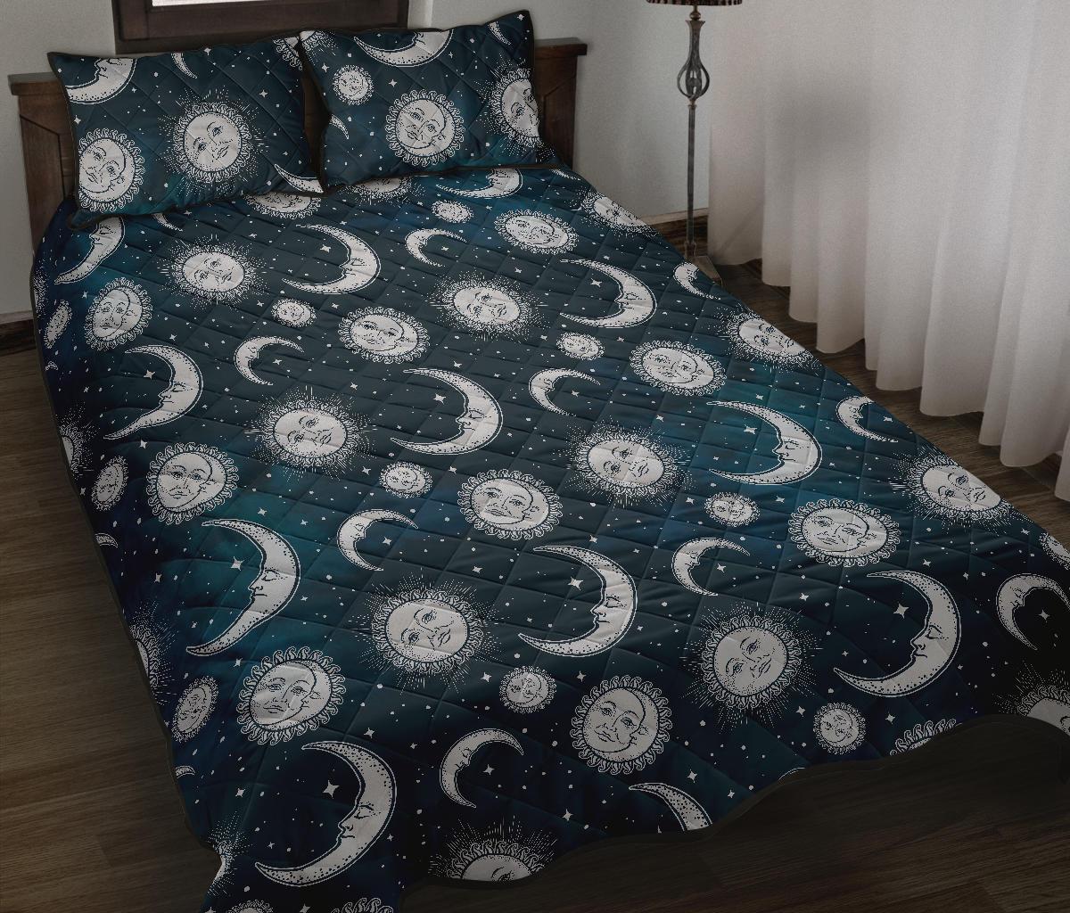 Moon Sun Pattern Print Bed Set Quilt-grizzshop
