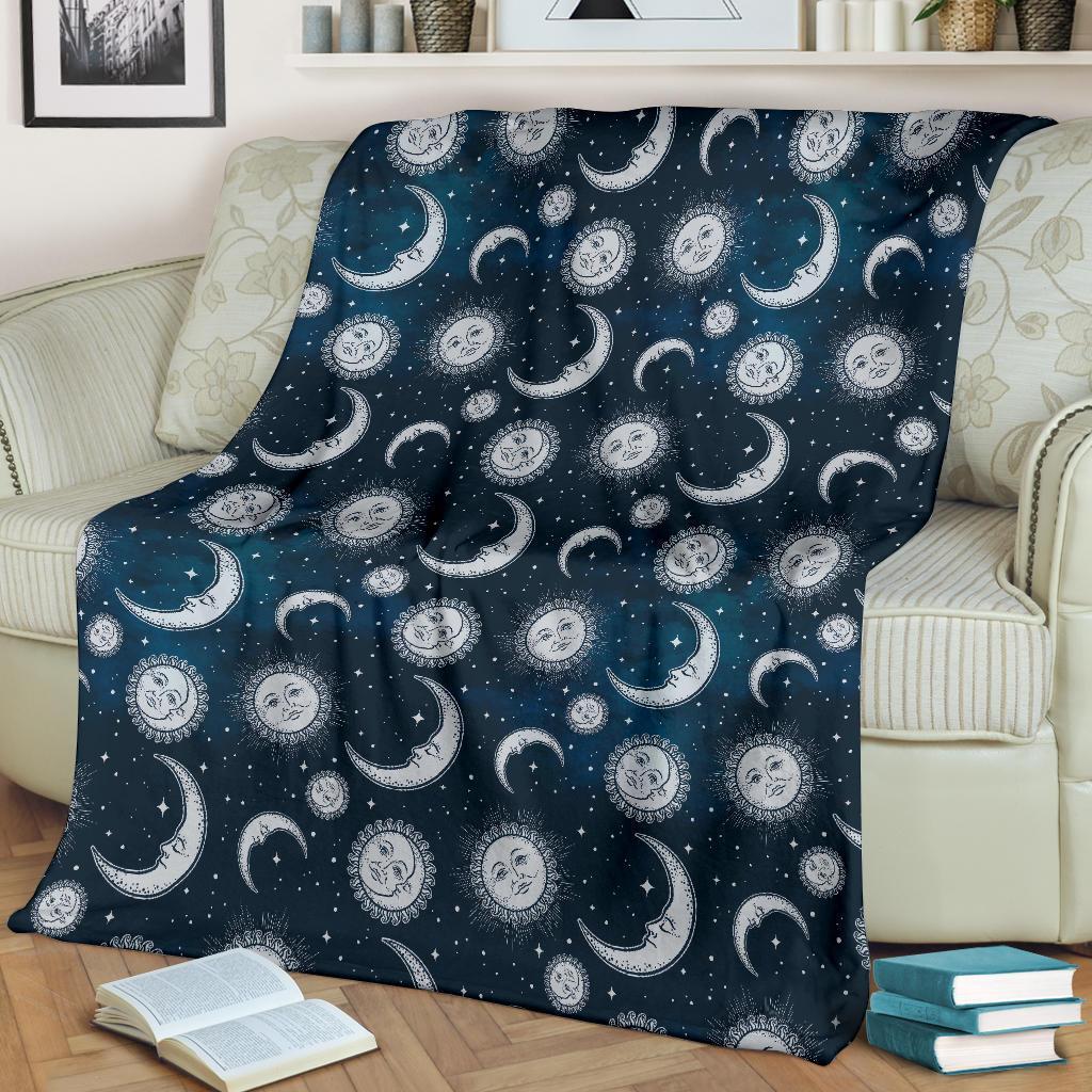 Moon Sun Pattern Print Blanket-grizzshop