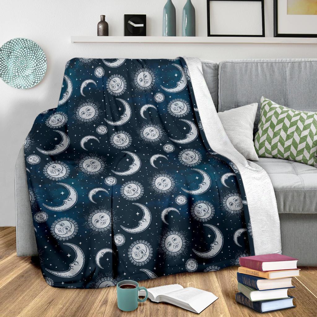 Moon Sun Pattern Print Blanket-grizzshop