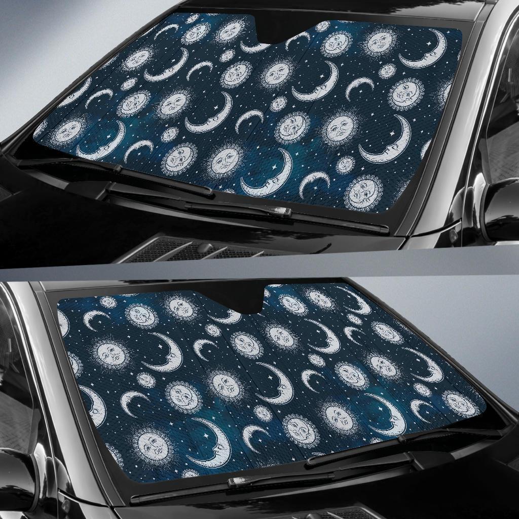 Moon Sun Pattern Print Car Sun Shade-grizzshop