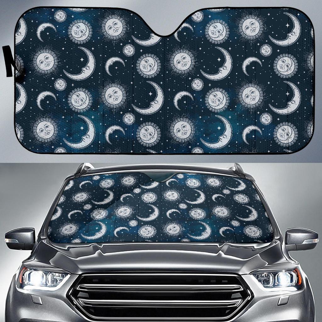 Moon Sun Pattern Print Car Sun Shade-grizzshop