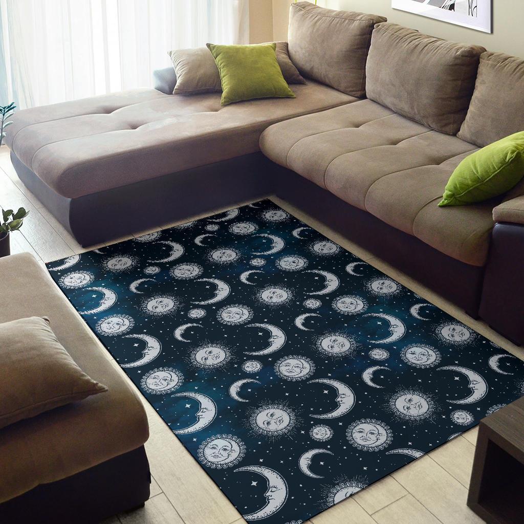 Moon Sun Pattern Print Floor Mat-grizzshop