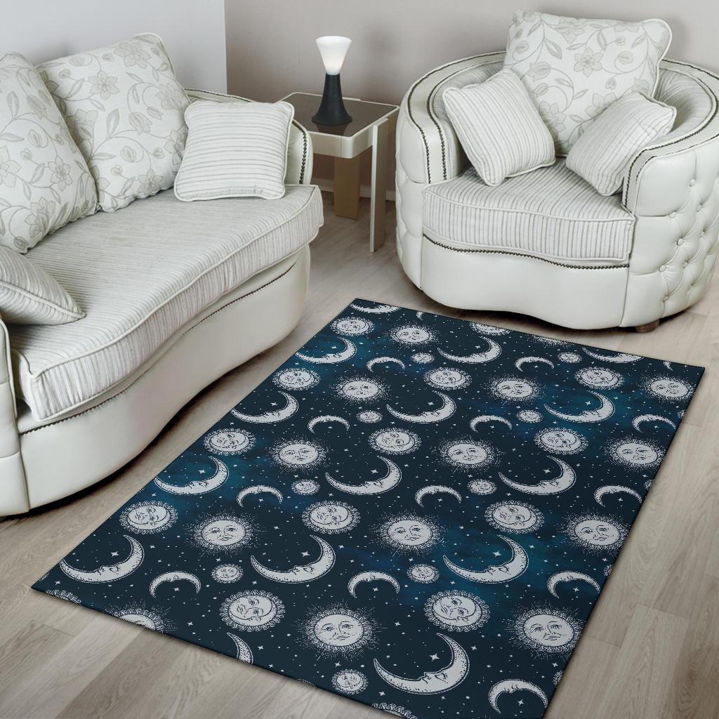 Moon Sun Pattern Print Floor Mat-grizzshop