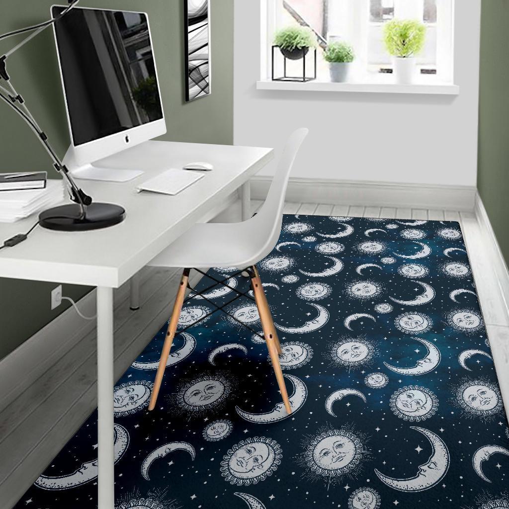 Moon Sun Pattern Print Floor Mat-grizzshop