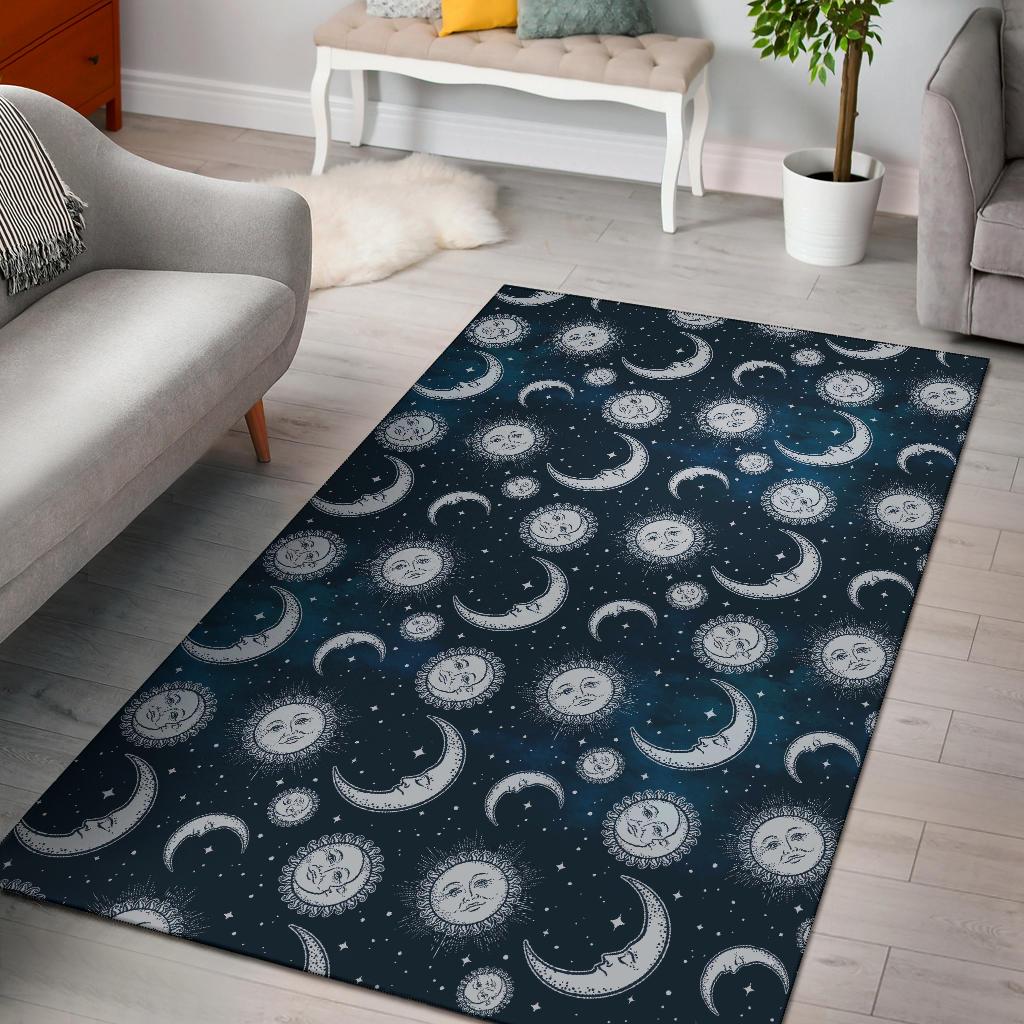 Moon Sun Pattern Print Floor Mat-grizzshop