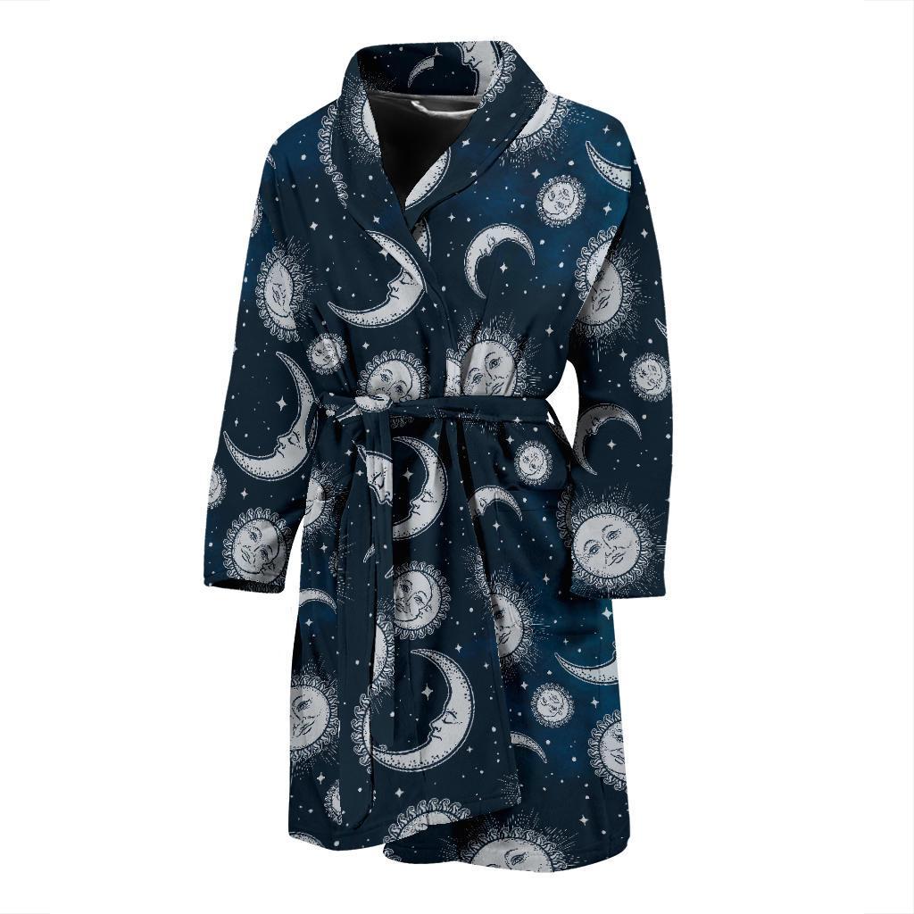 Moon Sun Pattern Print Men Long Robe-grizzshop