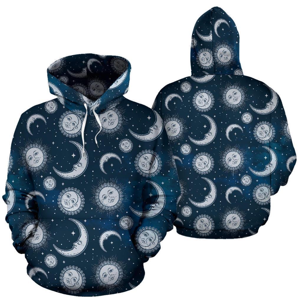 Moon Sun Pattern Print Men Women Pullover Hoodie-grizzshop