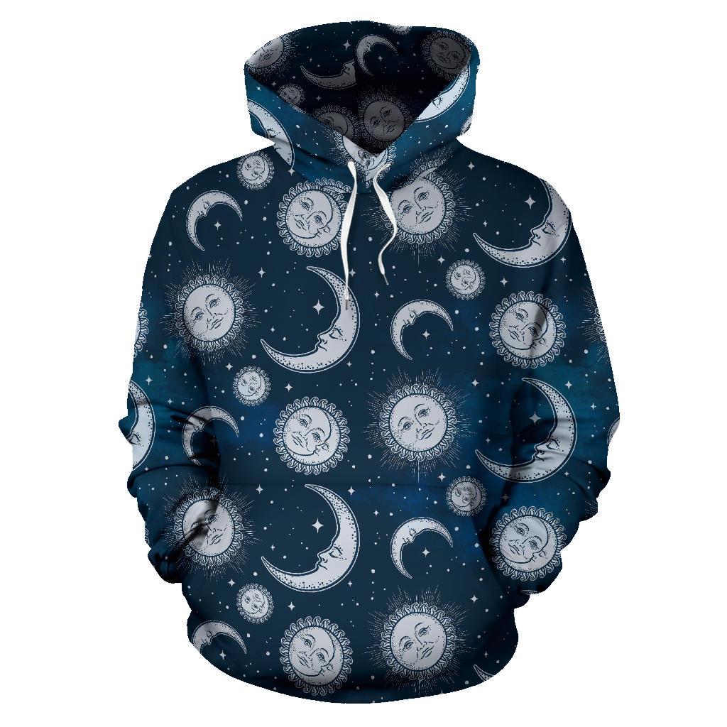 Moon Sun Pattern Print Men Women Pullover Hoodie-grizzshop