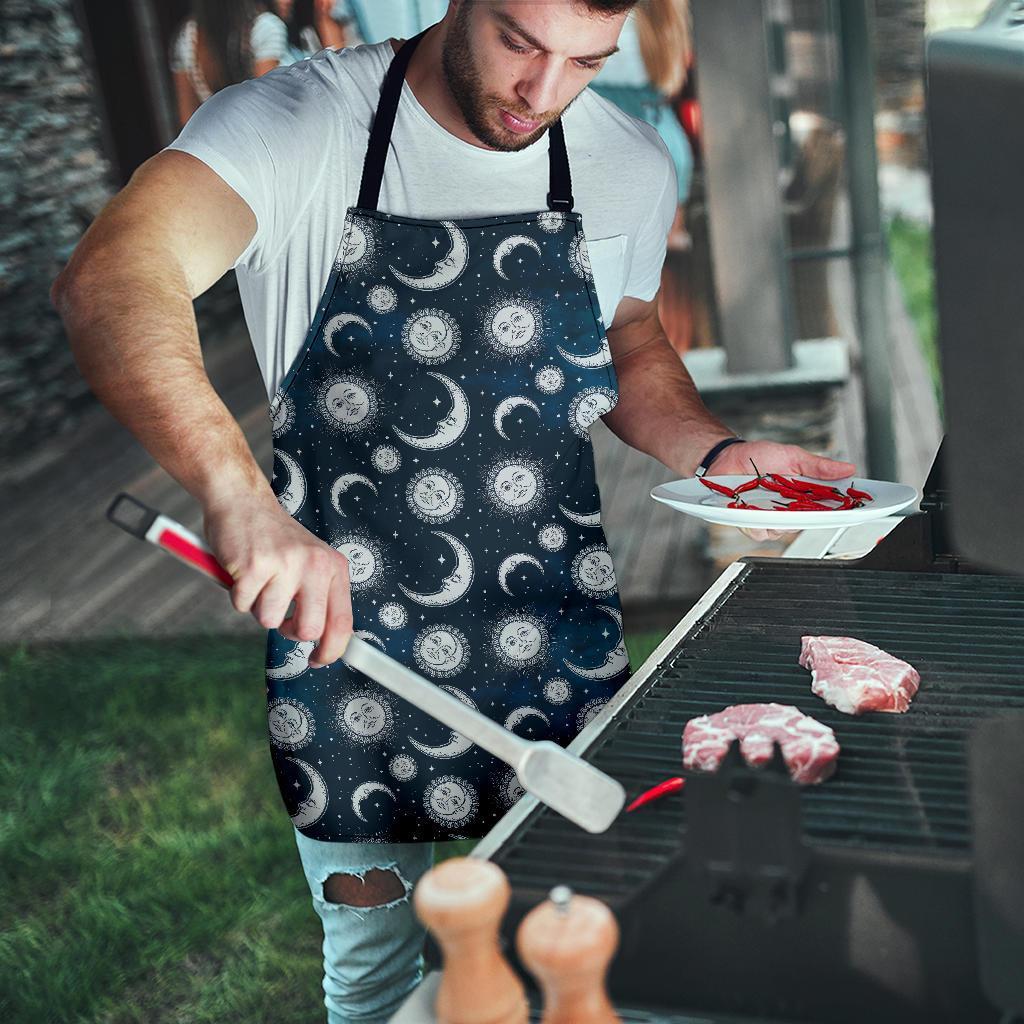 Moon Sun Pattern Print Men's Apron-grizzshop