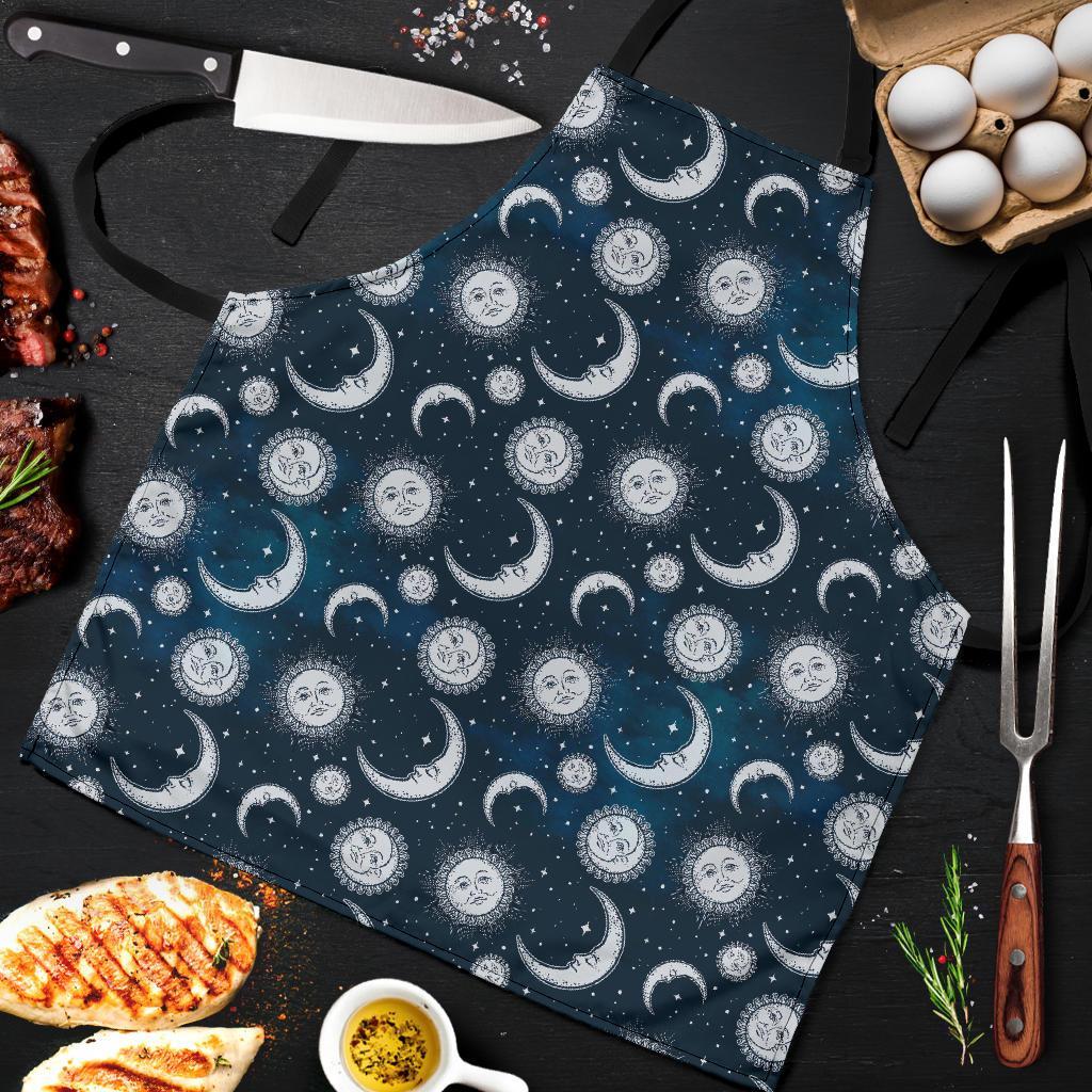 Moon Sun Pattern Print Men's Apron-grizzshop