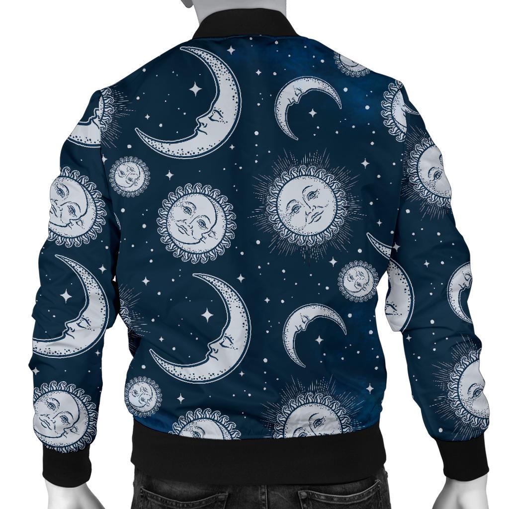 Moon Sun Pattern Print Men's Bomber Jacket-grizzshop