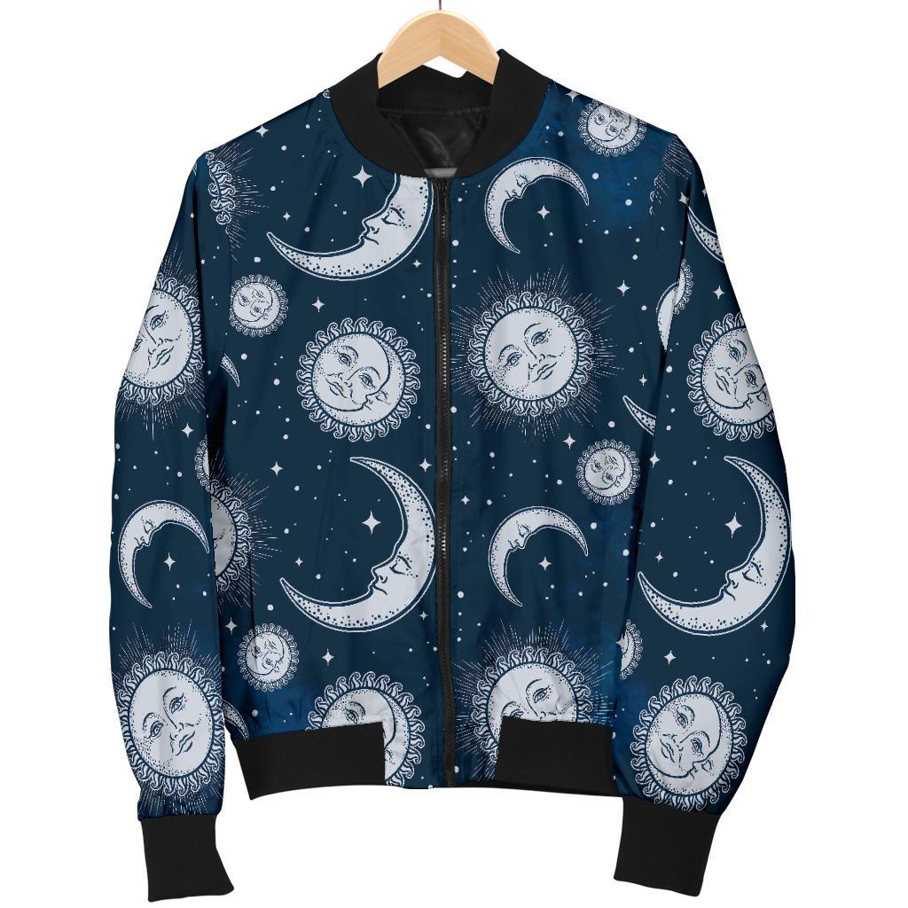 Moon Sun Pattern Print Men's Bomber Jacket-grizzshop