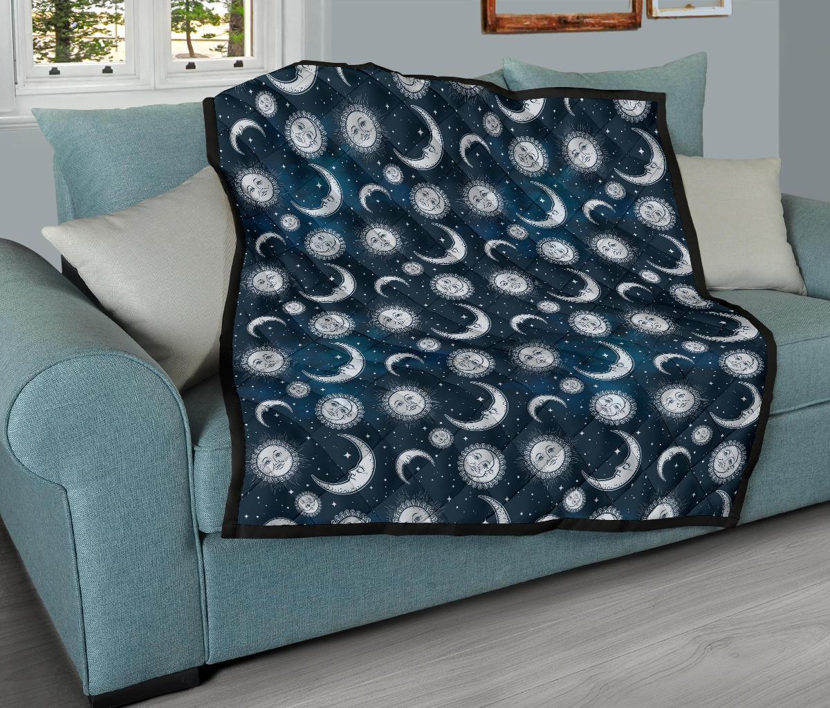 Moon Sun Pattern Print Quilt-grizzshop