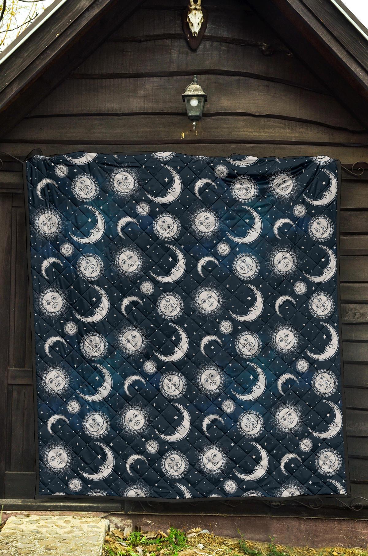 Moon Sun Pattern Print Quilt-grizzshop