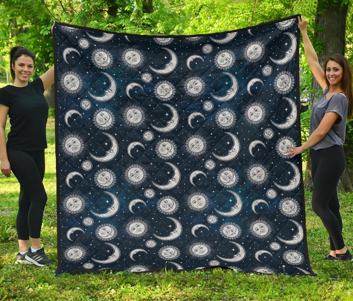 Moon Sun Pattern Print Quilt-grizzshop