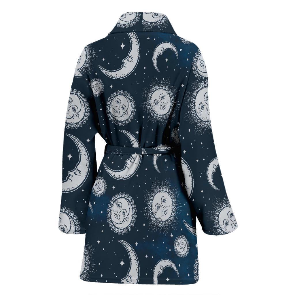 Moon Sun Pattern Print Women Long Robe-grizzshop