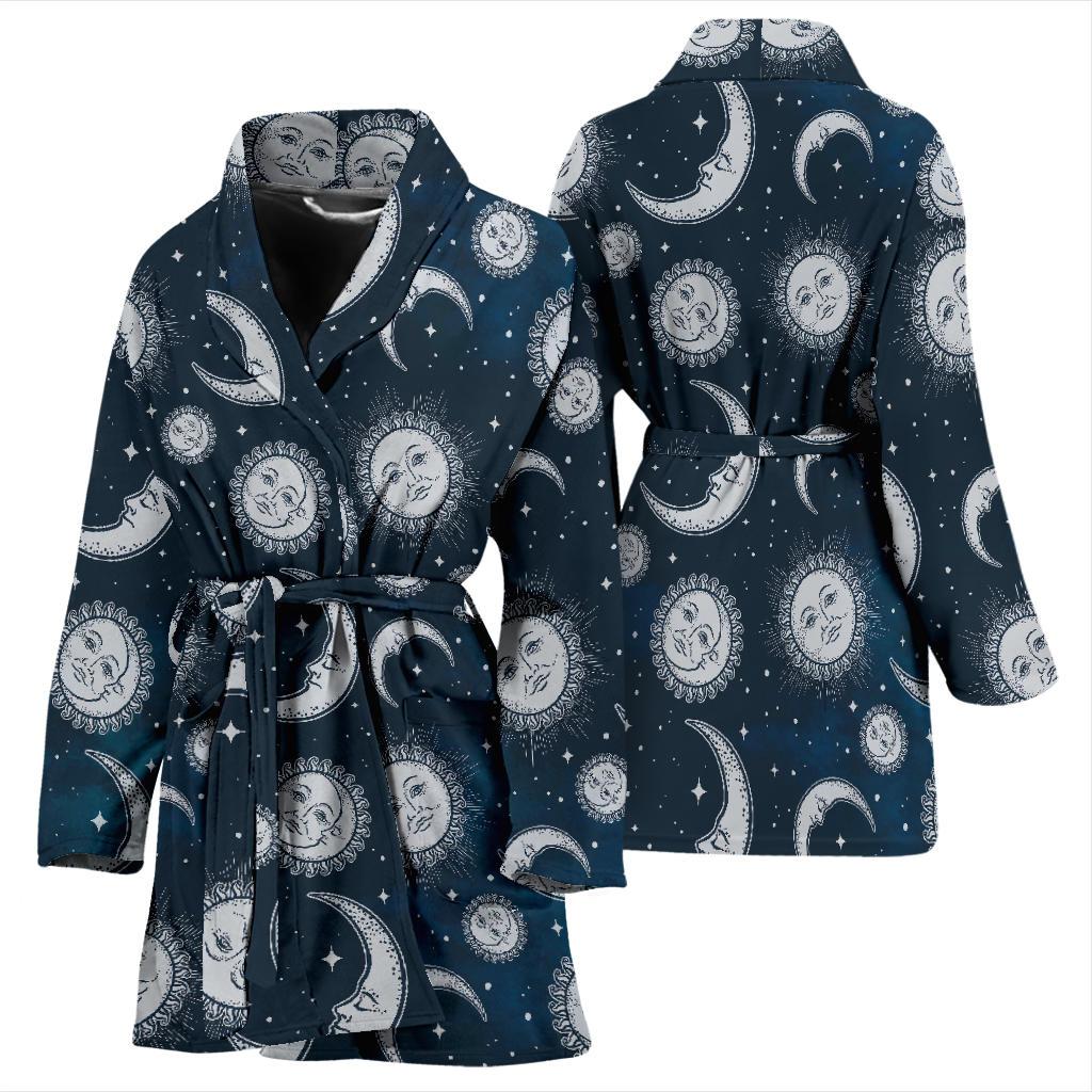 Moon Sun Pattern Print Women Long Robe-grizzshop