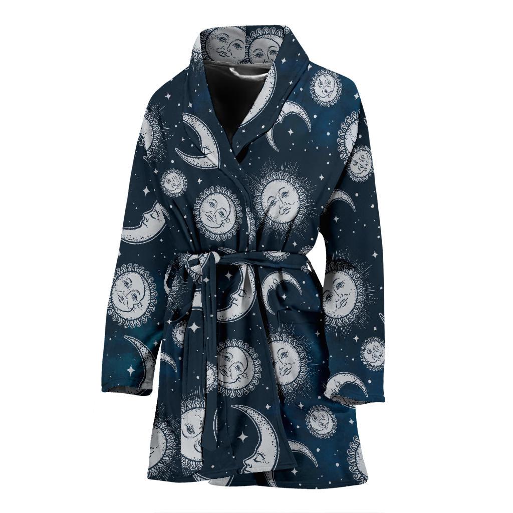 Moon Sun Pattern Print Women Long Robe-grizzshop