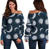 Moon Sun Pattern Print Women Off Shoulder Sweatshirt-grizzshop