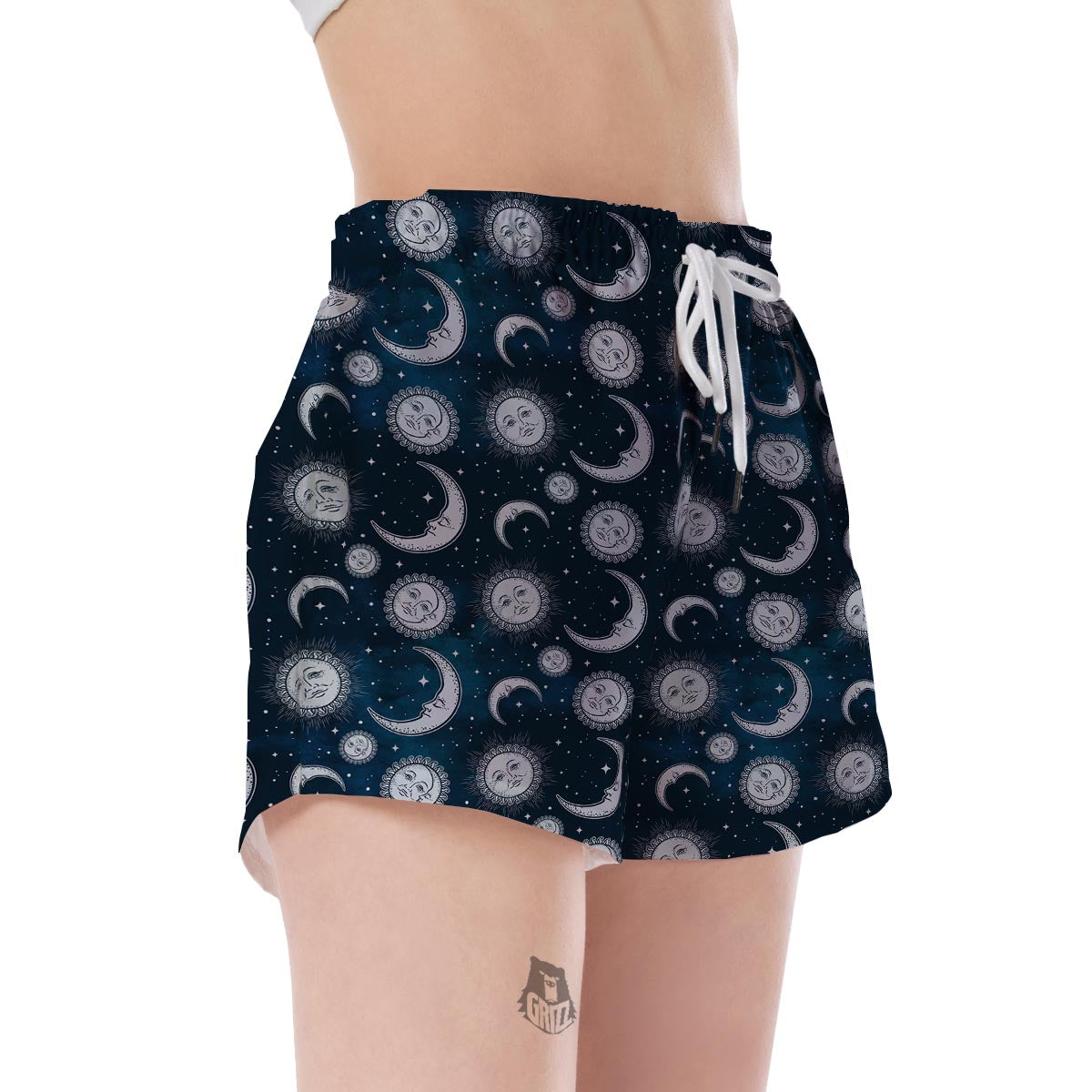 Moon Sun Pattern Print Women's Shorts-grizzshop