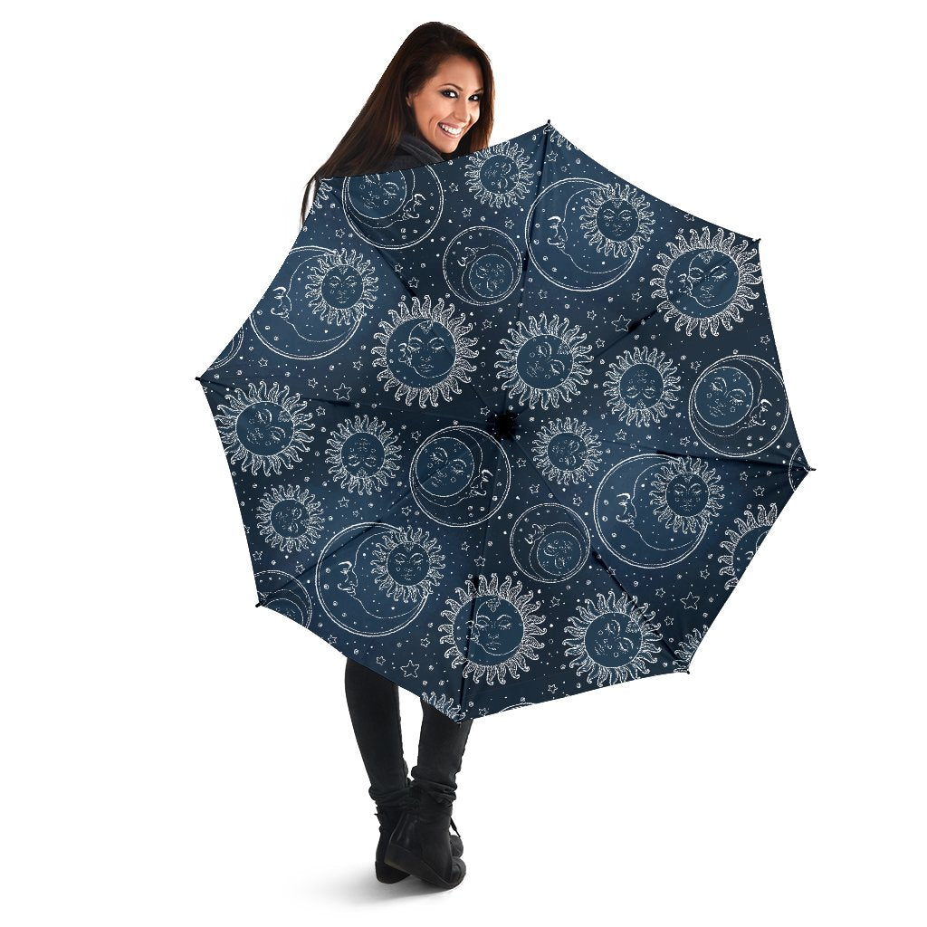 Moon Sun Print Pattern Automatic Foldable Umbrella-grizzshop