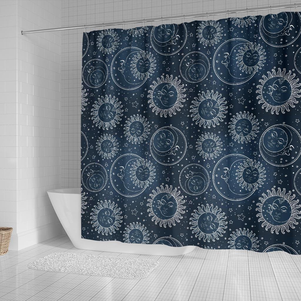 Moon Sun Print Pattern Bathroom Shower Curtain-grizzshop