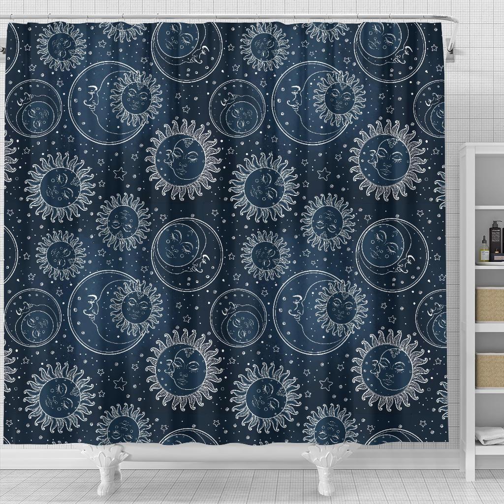 Moon Sun Print Pattern Bathroom Shower Curtain-grizzshop