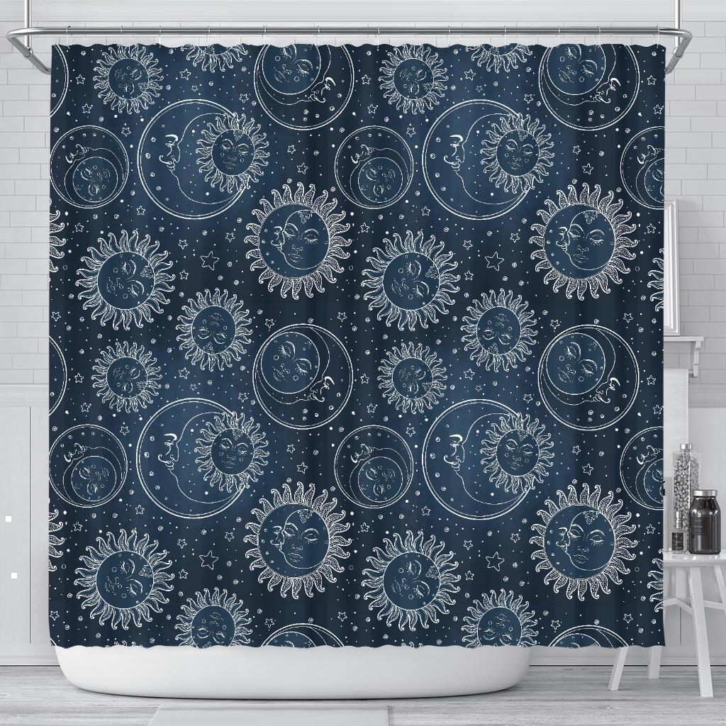 Moon Sun Print Pattern Bathroom Shower Curtain-grizzshop